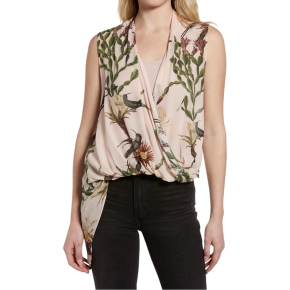 Allsaints Abi Nolina Botanical Print Top size 4 Sleeveless Surplice Floral - Picture 1 of 14